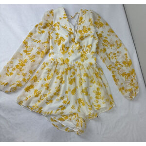 Y2K Tie-Back Show Po Yellow Floral Print Romper Jumpsuit Australia Yellow Small